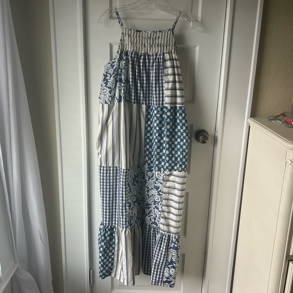 Universal Thread Blue and White Patchwork Maxi Dress